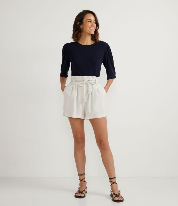 Blusa en Viscosa y Manga 3/4 con Flecos Azul 4