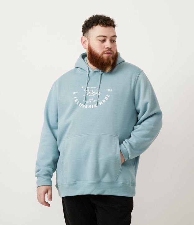 Blusão em Moletom com Capuz Manga Longa com Lettering California e Estampa de Urso