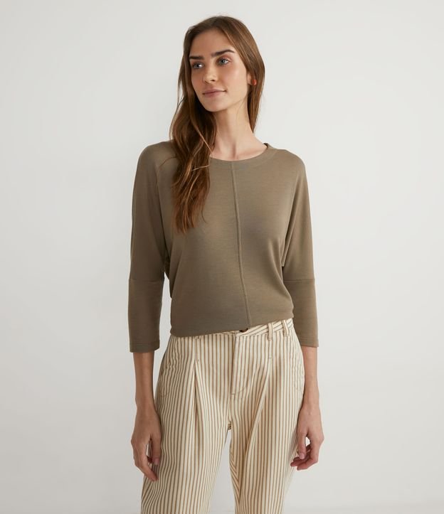 Blusa en Poliviscosa con Manga 7/8 y Recortes Verde 1