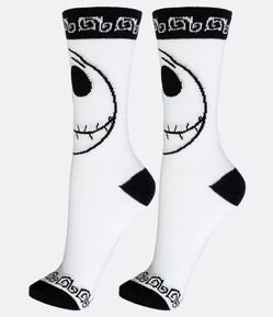 Meia Cano Alto em Algodão Estampado Jack Skellington