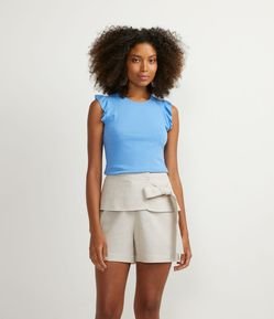 Blusa Regata Canelada com Babado na Cava