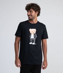 Camiseta Manga Curta em Algodão com Estampa Ursinho Maroto