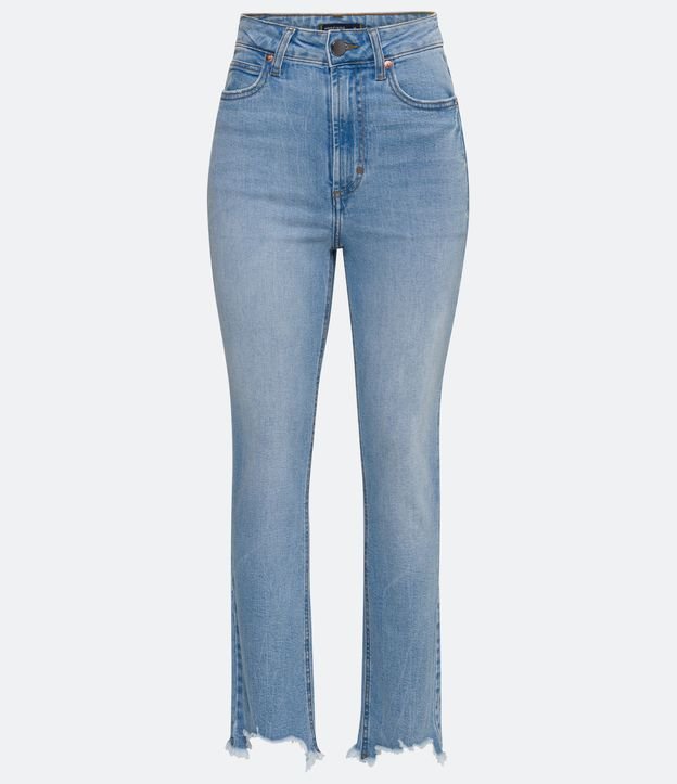 Pantalón Flare Cropped Jeans con Barra Desgastada Azul 6