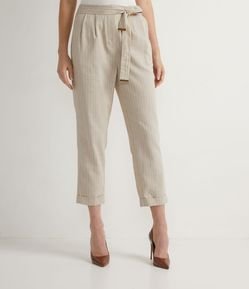 Calça Cenoura em Algodão Listrada com Faixa para Amarração