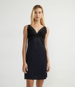 Camisola Curta em Liganete com Detalhe em Renda