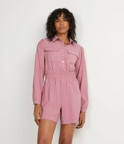 Macaquinho em Viscose com Elástico na Cintura e Bolsos