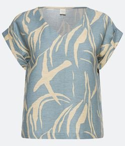 Blusa Manga Curta em Linho com Estampa Abstrata