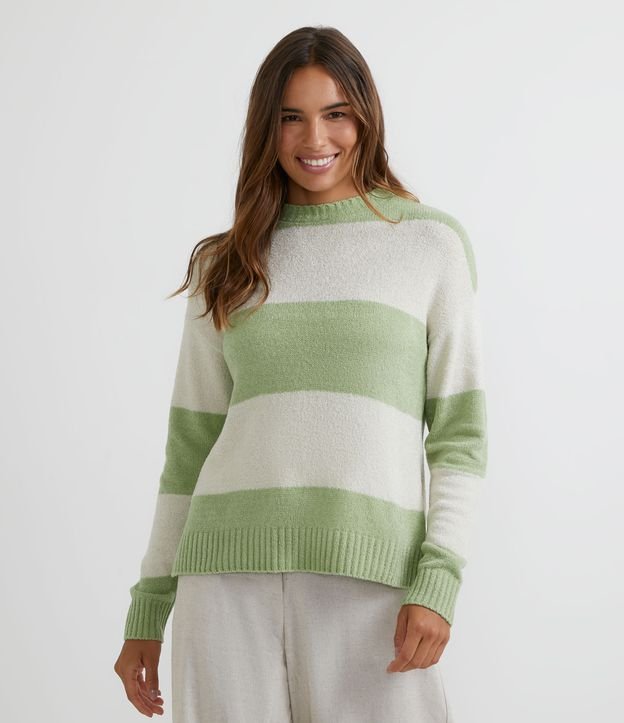 Blusão Suéter em Tricô Listrado Verde 2