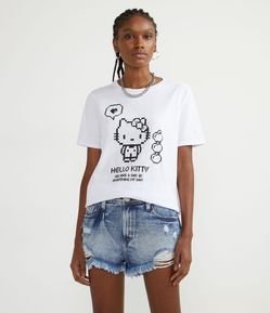 Blusa Alongada em Algodão com Estampa Hello Kitty Pixels