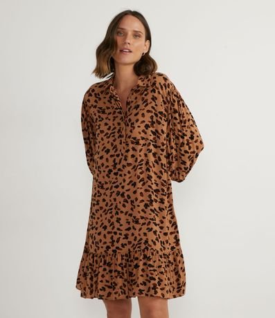 Vestido Curto em Viscose com Estampa Animal Print Onça Menor preço em Vestido Curto em Viscose com Estampa Animal Print Onça