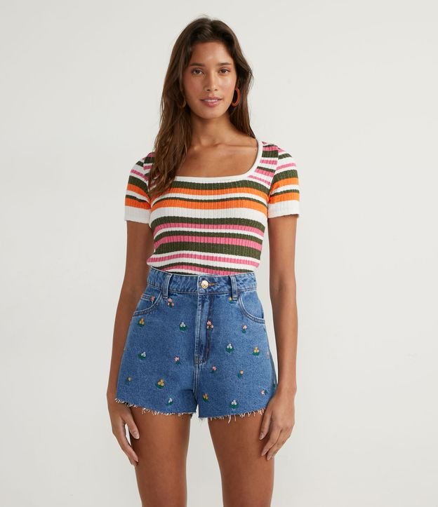 Blusa Curta em Tricô Listrada