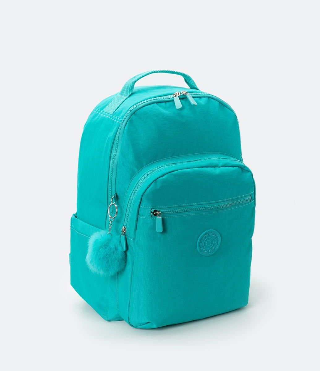 Mochila com Bolso Frontal e Pompom no Puxador Verde - Renner