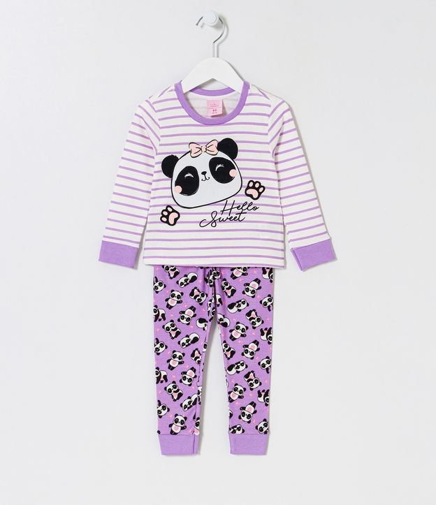 Pijama Largo Infantil con Estampado de Panda - Talle 1 a 5 años Violeta 1