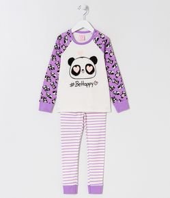 Pijama Longo Infantil com Estampa de Panda - Tam 5 a 14 anos