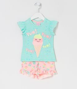 Pijama Curto Infantil com Estampa de Sorvetinho - Tam 1 a 4 anos