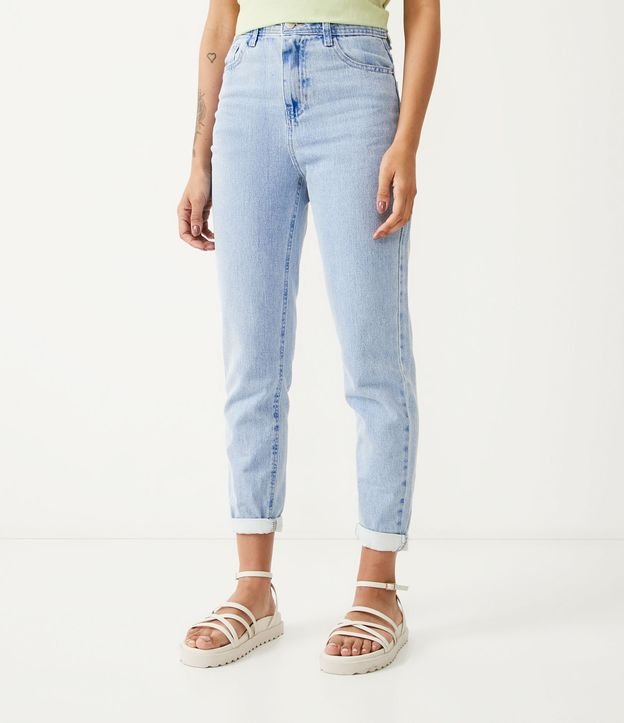Pantalón Mom en Jeans sin Estampado Azul 2