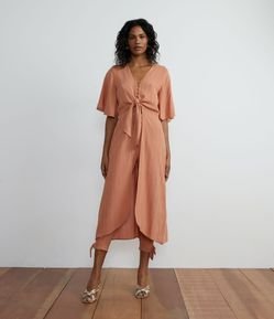 Blusa Túnica em Viscose Maquinetada com Amarração e Fenda Frontal