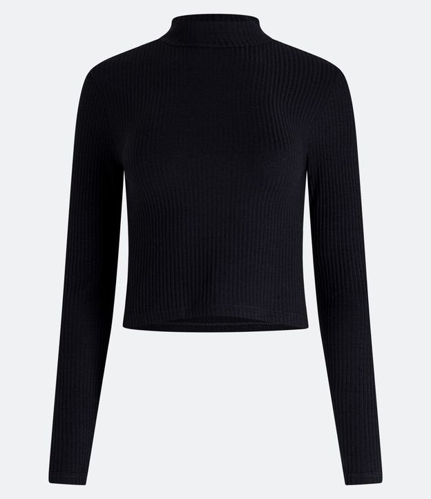 Blusa em Viscose Texturizada com Gola Alta e Manga Longa