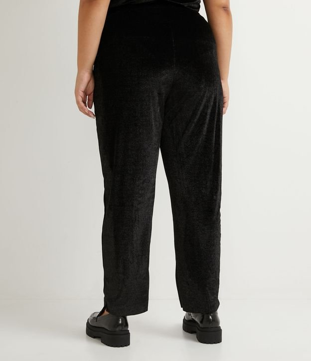 Pantalón Recto en Plush con Bordado de Astros Curve & Plus Size Negro 2