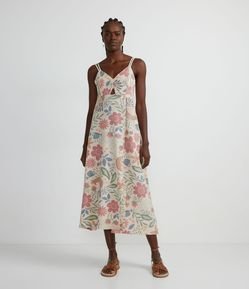 Vestido Midi com Estampa Floral e Abertura no Busto