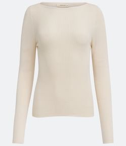 Suéter em Tricô Canelado com Gola Canoa