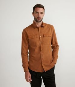 Camisa Comfort em Algodão Manga Longa com Bolsos