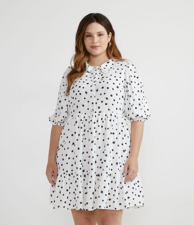 Vestido Curto em Crepe com Estampa Poá e Planetas Curve & Plus Size