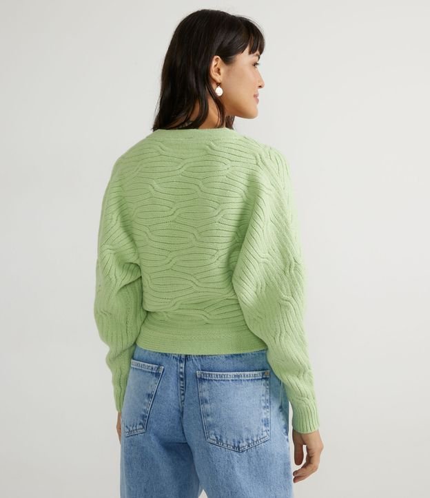 Suéter en Tejido de Punto con Escote Cruzado y Punto Diferente Verde 4