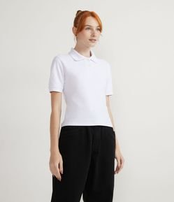 Blusa Curta Básica em Algodão com Gola Polo e Manga Curta