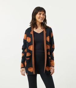 Casaco Alongado em Tricô com Estampa Animal Print Onça