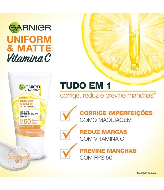 Protetor Hidratante Facial Garnier Uniform & Matte Vitamina C FPS 50 Cor Morena, 40g 40g 2