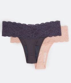 Kit 02 Calcinhas String Fio em Microfibra com Cós em Renda