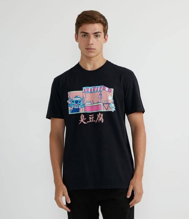 Camiseta Manga Curta com Estampa Stitch - Cor: Preto - Tamanho: PP