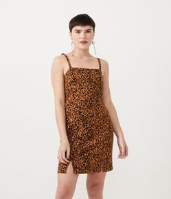 Vestido Corto Sastrería en Hilo Tinto con Animal Print Jaguar