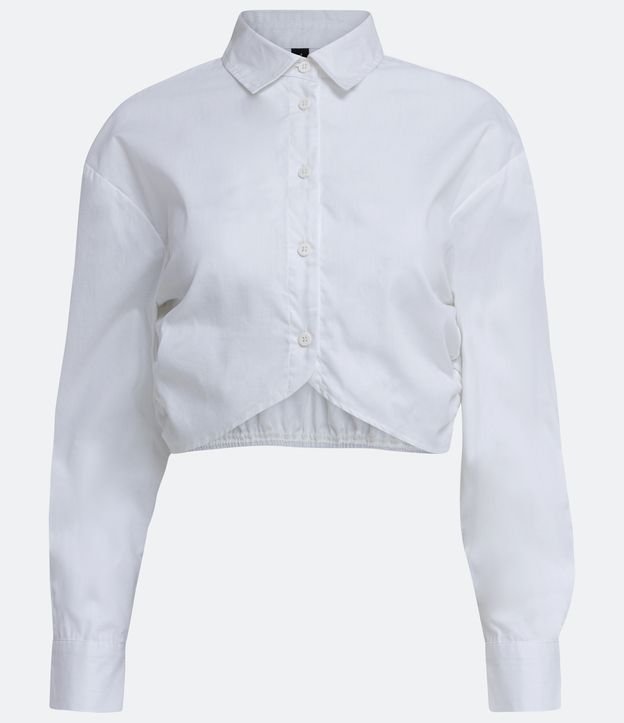 Camisa Cropped en Algodón con Manga Larga y Fruncido en la Espalda Blanco 6