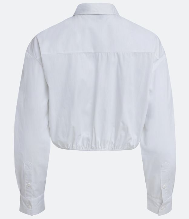 Camisa Cropped en Algodón con Manga Larga y Fruncido en la Espalda Blanco 7