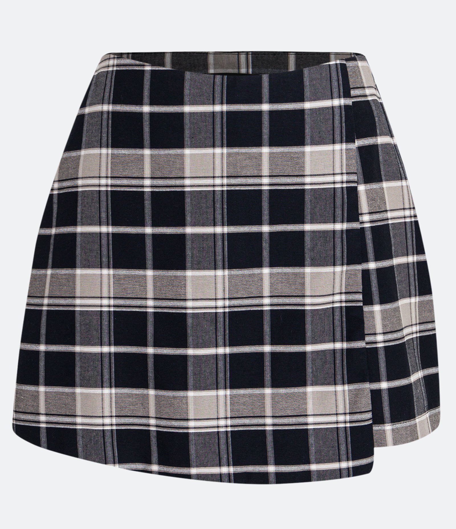 Short Saia em Algodão Transpassado com Estampa Xadrez Preto 5