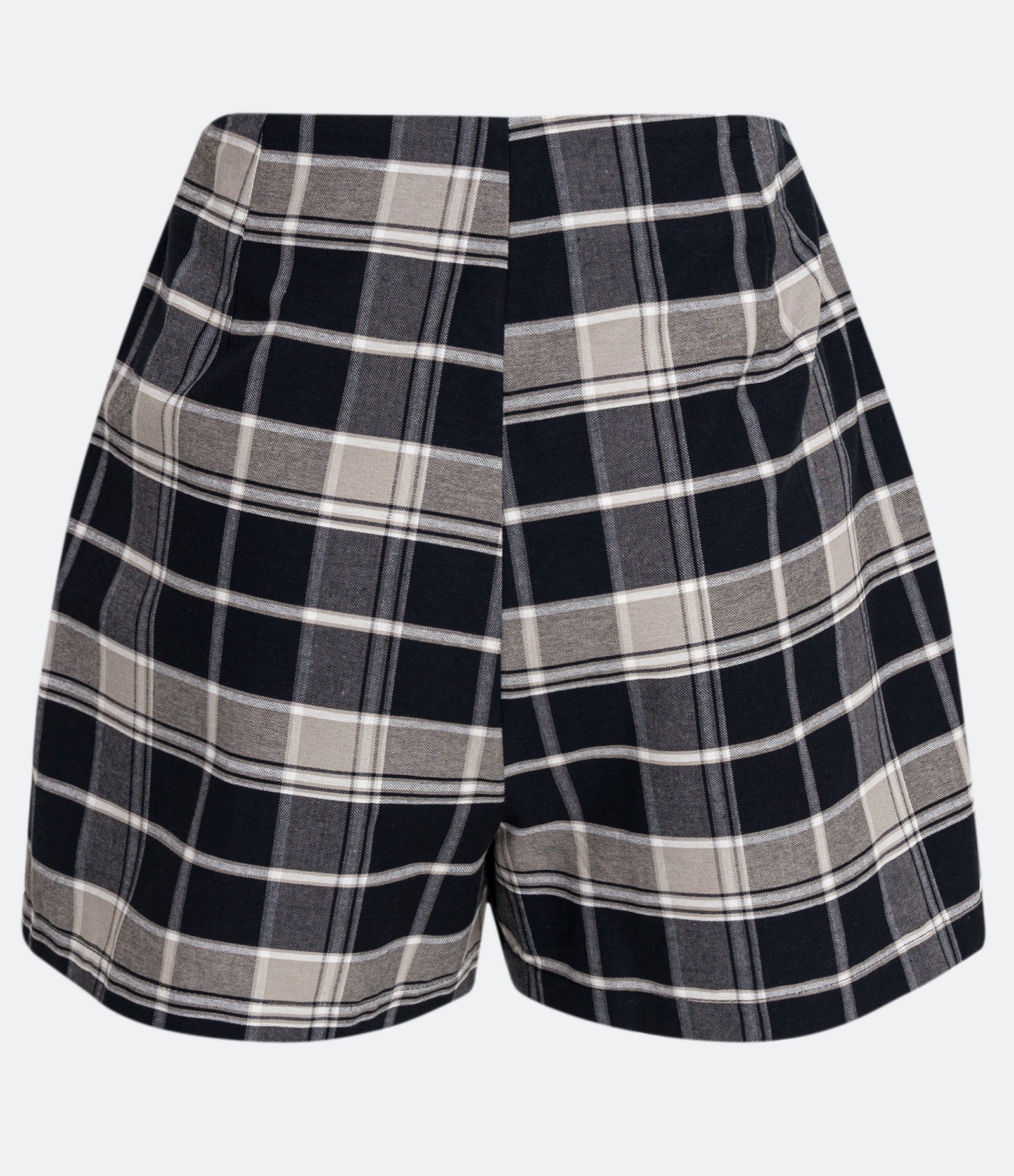 Short Saia em Algodão Transpassado com Estampa Xadrez Preto 6