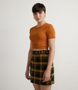 Blusa Cropped em Algodão Canelado com Barra Transpassada