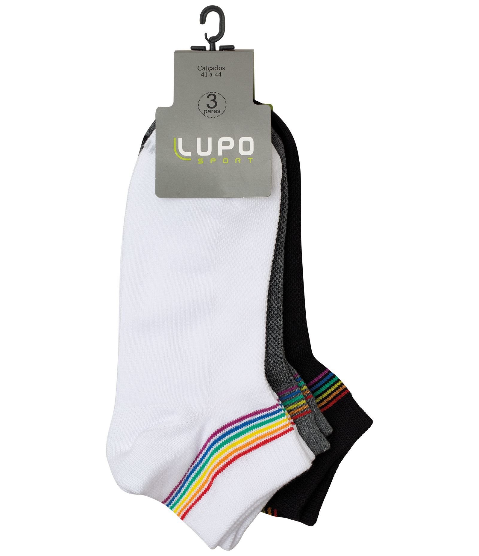Kit 03 Meias Cano Baixo em Algodão com Arco-íris no Tornozelo Lupo Multicores 1