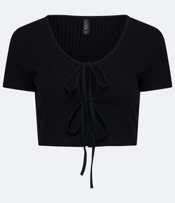 Blusa Cropped em Ribana com Amarração Frontal
