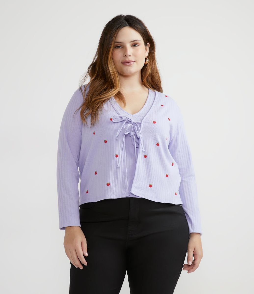 cardigan canelado plus size