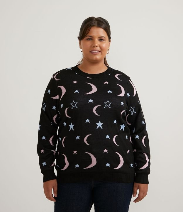 Blusão em Tricô com Estampa Lua e Estrela Curve & Plus Size