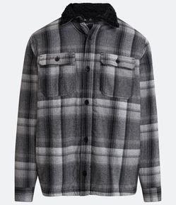 Jaqueta em Algodão Xadrez com Bolsos e Sherpa