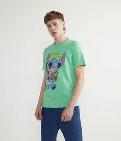 Camiseta Manga Curta em Algodão com Estampa Stitch