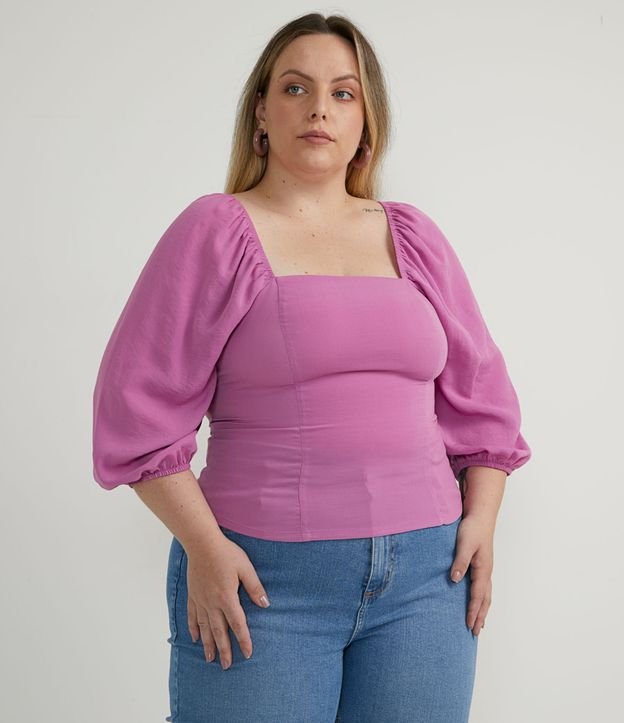 Blusa Manga 3/4 em Crepe com Lastex nas Costas Curve & Plus Size