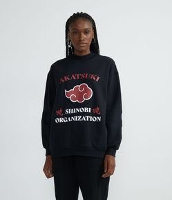 Blusão Fechado Alongado em Moletom com Estampa Akatsuki