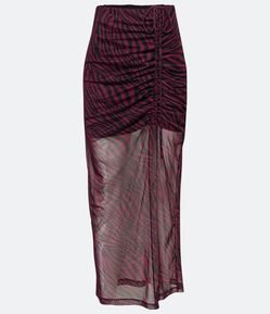 Saia Midi em Tule com Puxadinho e Estampa Animal Print Zebra