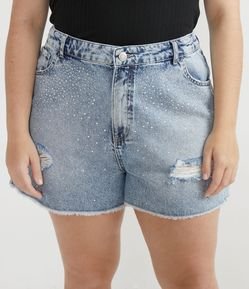 Short Mom Jeans com Strass Aplicados Curve & Plus Size