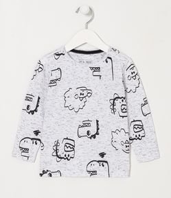 Camiseta Infantil com Estampa Outline de Dinos - Tam 1 a 5 Anos